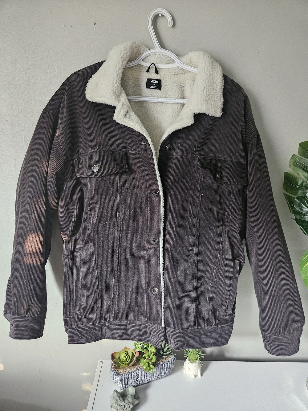Ardene Womans Dark Brown Corduroy Sherpa-Lined Bomber Jacket